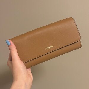 COACH Saffiano leather continental flap wallet toffee